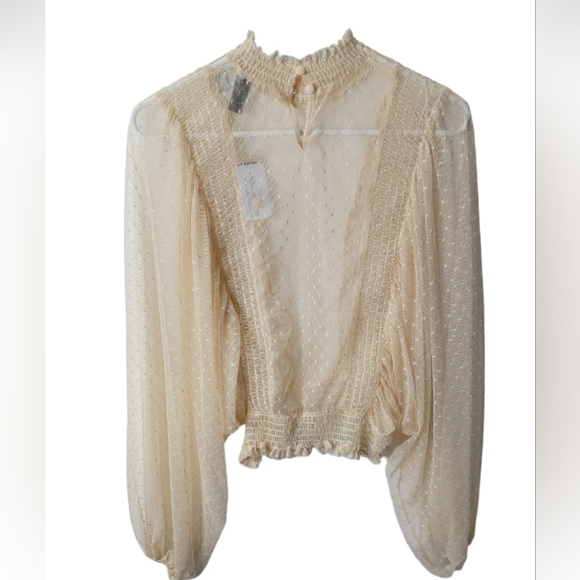 Windsor Natural beige sheer lace blouse size S vintage inspired - Picture 4 of 17